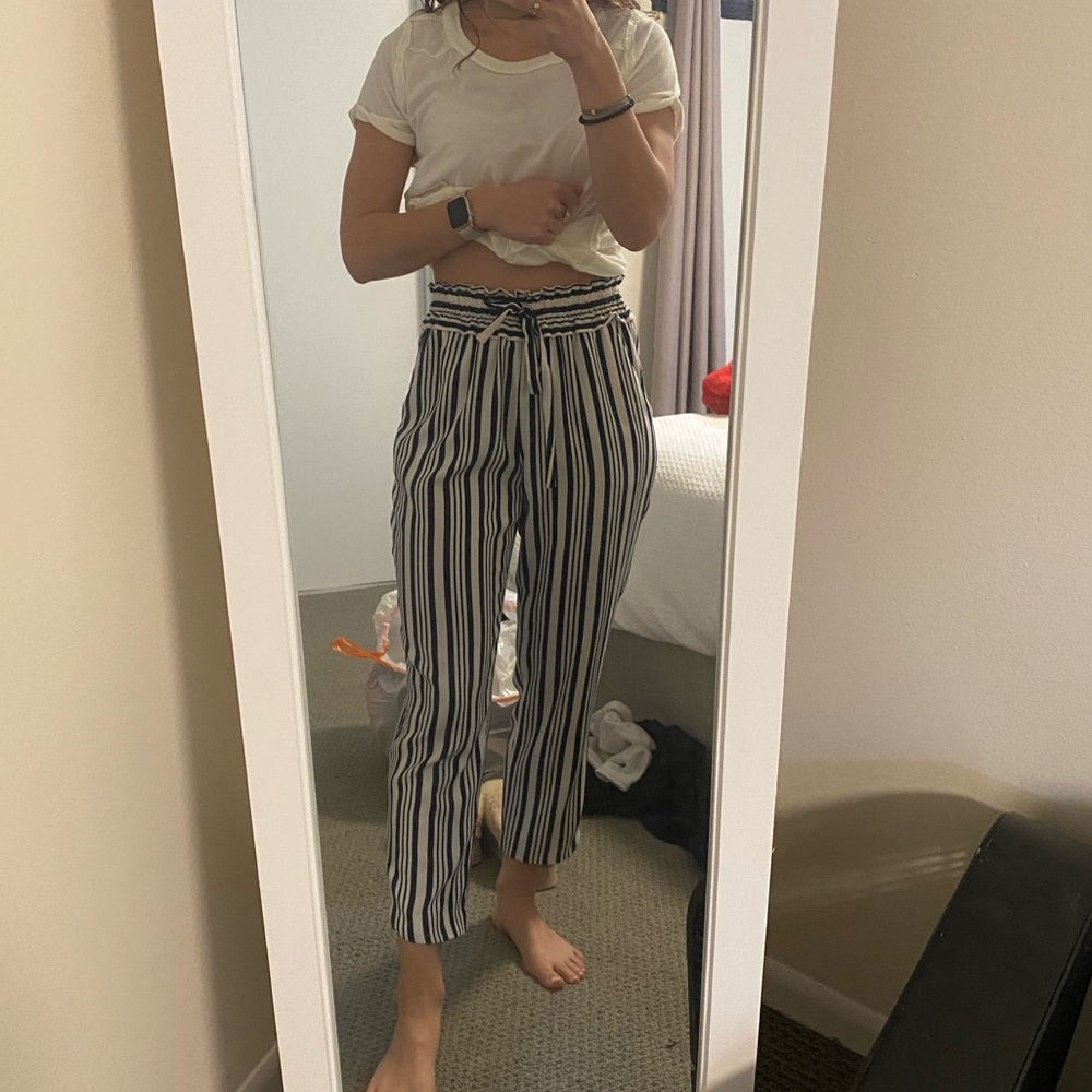 Zara Navy and Ivory Striped Pants